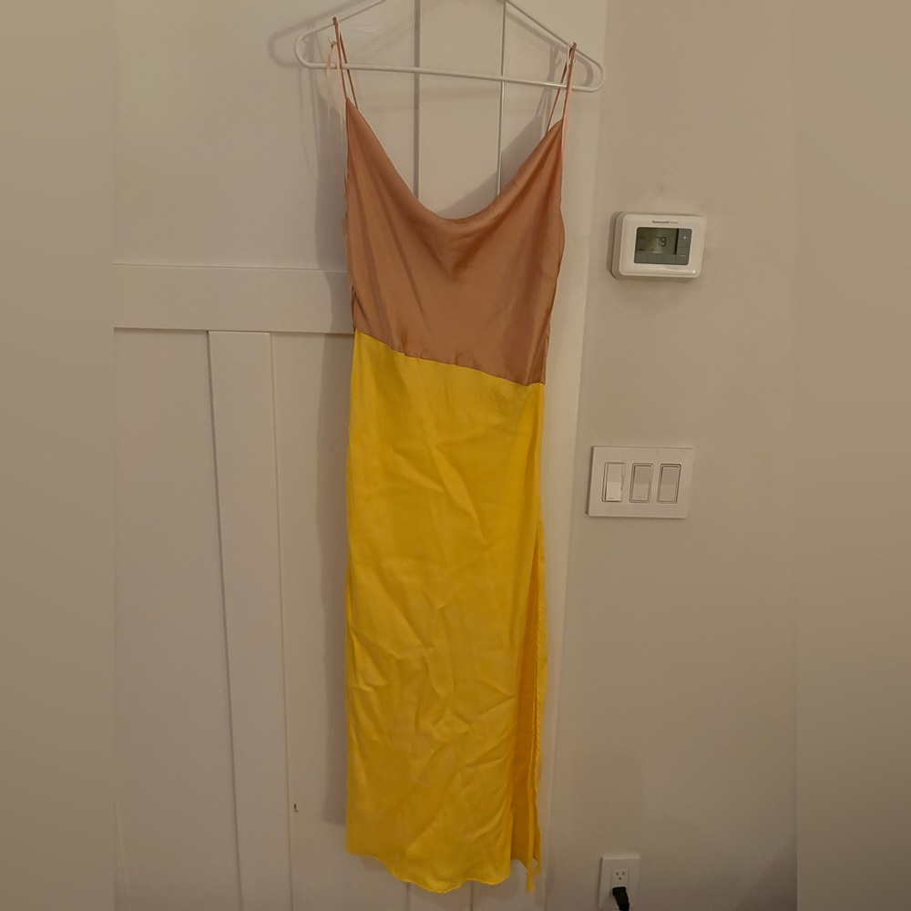 Zara Spaghetti Strap Dress in Yellow and Tan